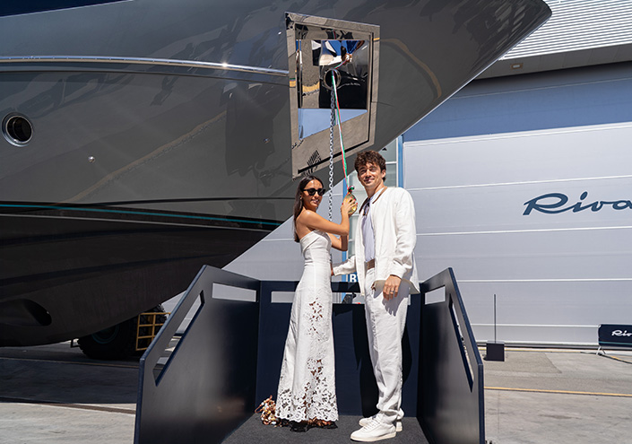 Riva celebrates the La Spezia launch of the 20th Riva 102' Corsaro Super owned by Charles Leclerc.